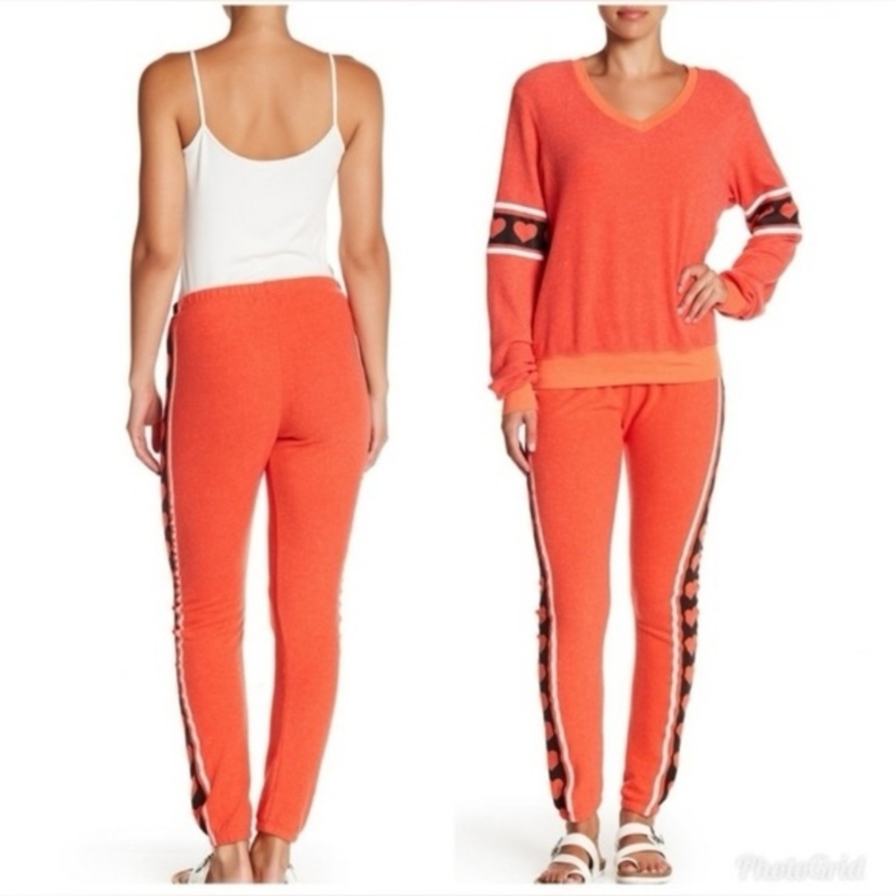 Wildfox Bright Red & Brown Heart Side Accent Joggers L